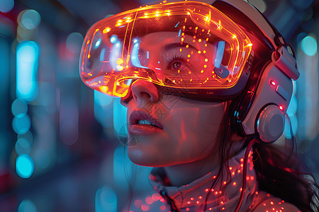 女人带着VR眼镜背景图片