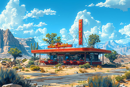 沙漠里的路边餐馆图片