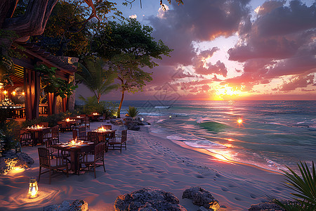 夜晚的沙滩餐馆图片