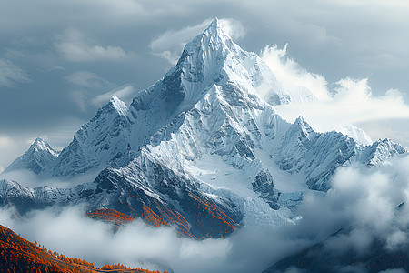 雪山山峰云雾弥漫的雪山背景