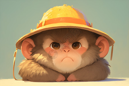 顽皮的水猴戴着一顶橙色帽图片