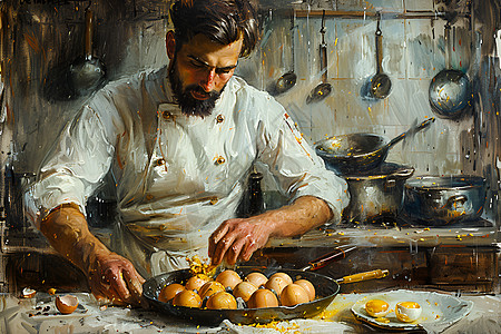 制作鸡蛋美食的厨师图片