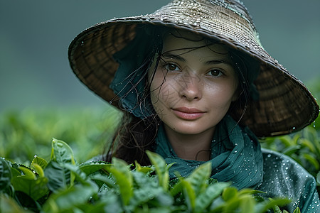 茶园的采茶女工背景图片