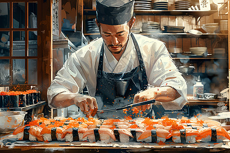 厨师制作寿司图片