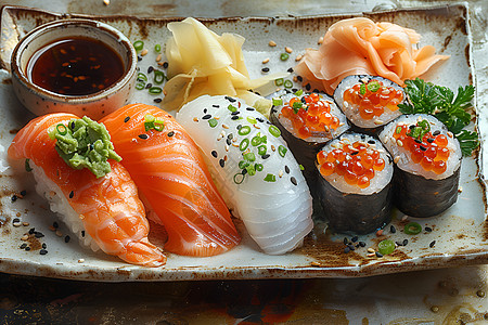 美食拼盘美味的海鲜寿司背景
