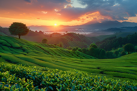 广袤的茶园背景图片