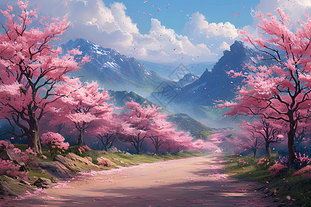 樱花盛放的乡间小路图片