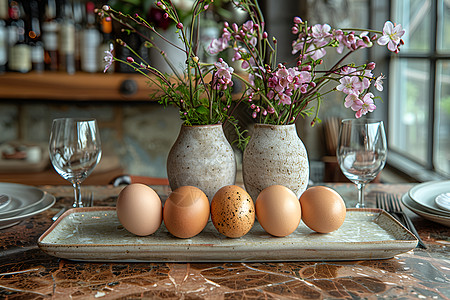 花瓶旁边的鸡蛋图片