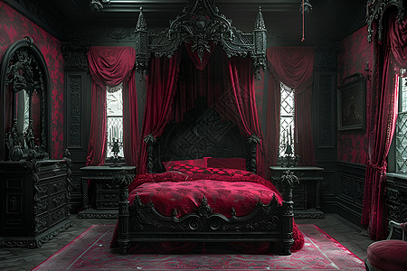 卧室里的丝绒大床图片