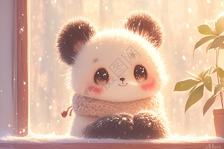 冬天窗外的熊猫图片