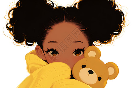 抱小熊女孩抱着小熊的女孩插画