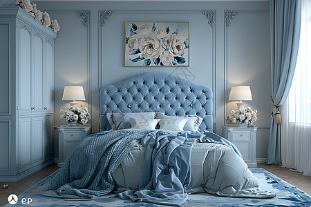 蓝色的卧室图片