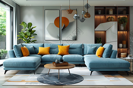 现代客厅中的沙发和地毯图片