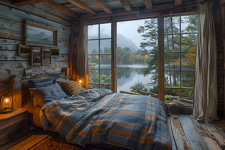 湖边小木屋卧室图片