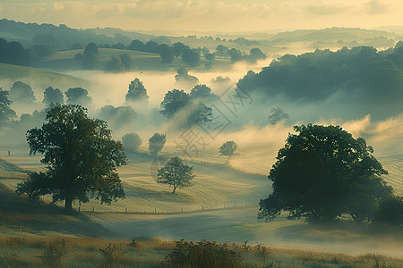 云雾中的田野图片
