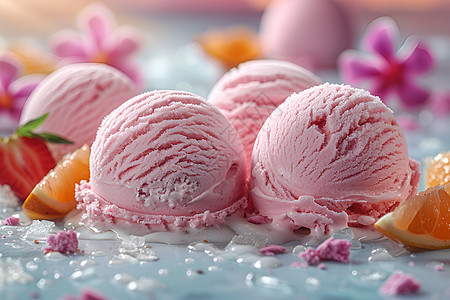 美味的草莓冰淇淋背景图片