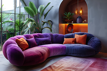 紫色沙发上的抱枕图片