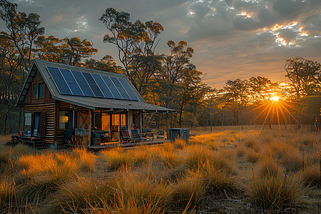 草地上的太阳能小屋图片