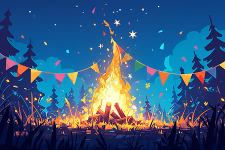 夜幕下篝火旁的欢乐派对图片