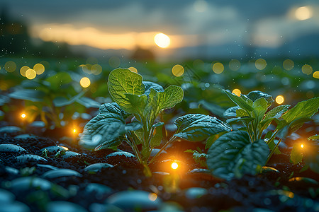 植物插画未来农业科技背景