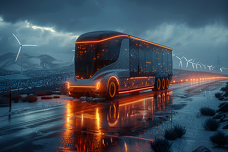 道路上行驶的新能源卡车图片