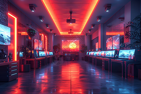 灯光下的游戏厅图片