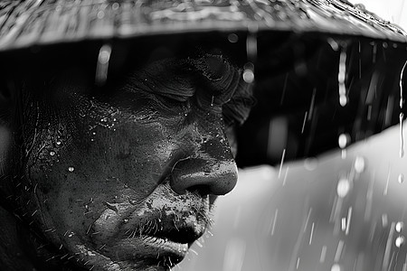 暴雨中劳作的农民背景图片