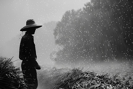 雨中耕种的农民图片