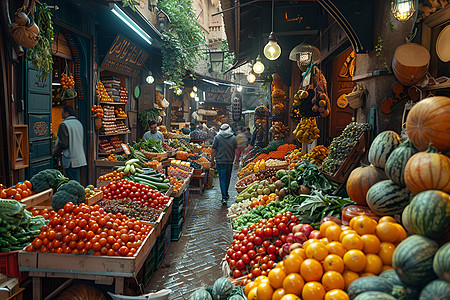 市集上五彩缤纷的蔬果图片