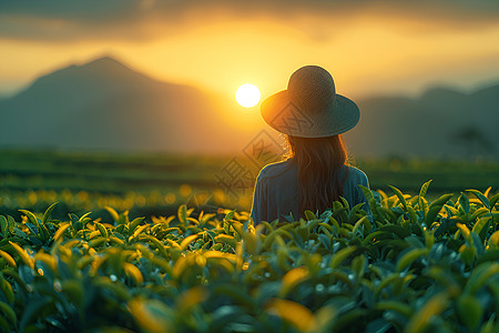 清晨的茶叶采摘者图片