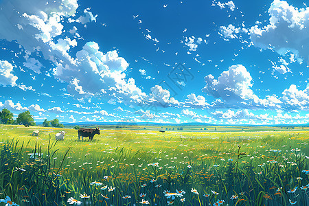 美丽的草原的牛羊背景图片