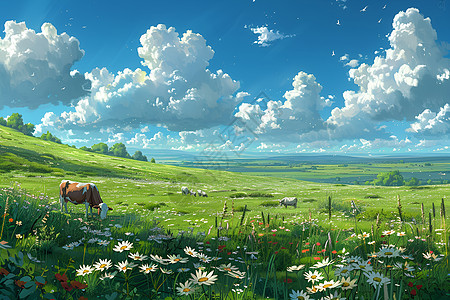 草原上的牛羊背景图片