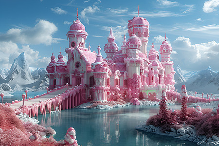 蓝天下的粉红色城堡图片