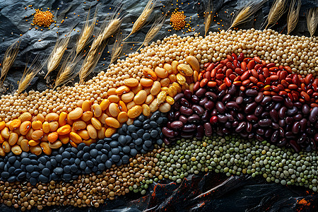 五彩缤纷的豆类与谷物麦片图片