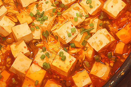 美味的麻婆豆腐插画背景图片