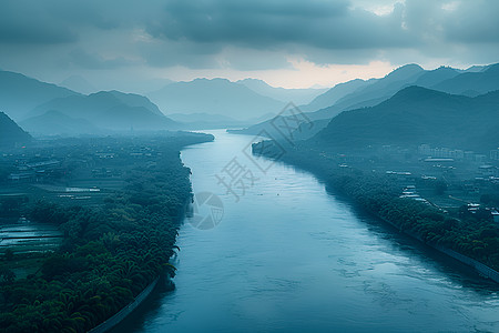 山川河流缥缈山川插画