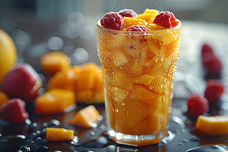 瑰丽多彩的热带果汁高清图片