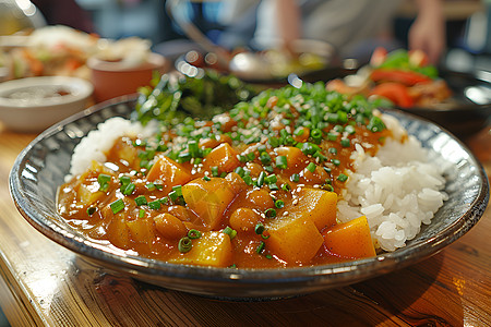 回锅肉炒饭美味新鲜的咖喱饭背景