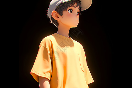 穿着黄色T恤的帽子少年背景图片