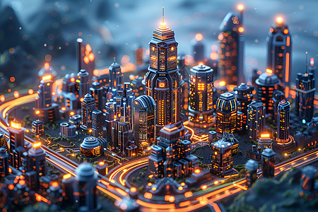 基础设施智慧城市的模型插画