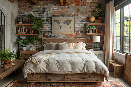 温馨木质床的乡村卧室图片
