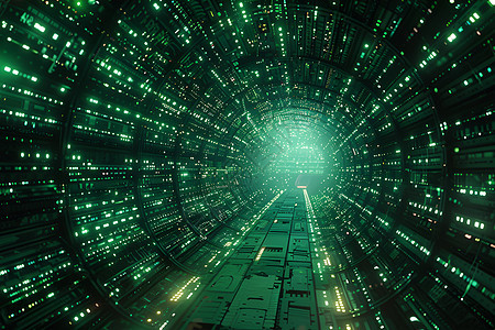 未来数字科技中的绿光隧道图片