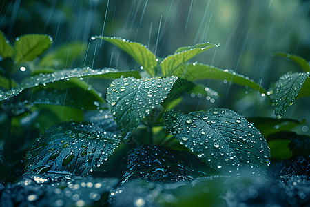 雨中的植物图片