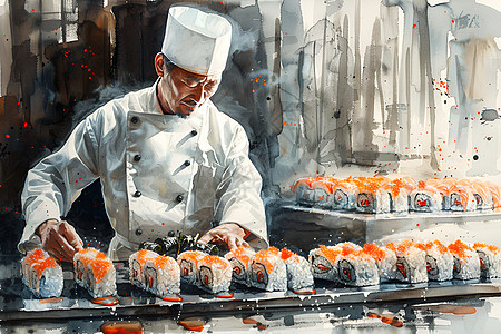 制作寿司的厨师背景图片