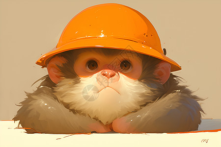 可爱猴子戴着安全帽图片