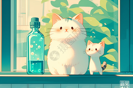 瓶子旁的两只小猫咪图片