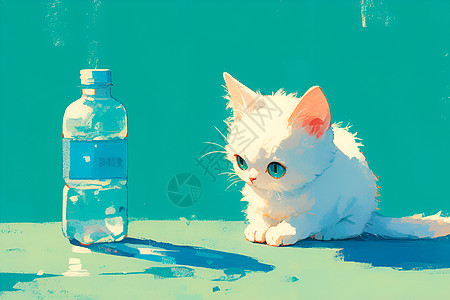可爱的小白猫与水瓶图片