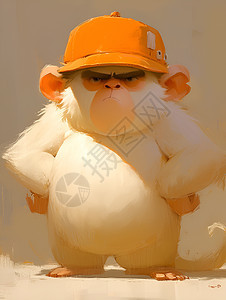 白猴子戴着橙色帽子图片