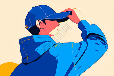 戴着蓝色棒球帽的年轻人图片