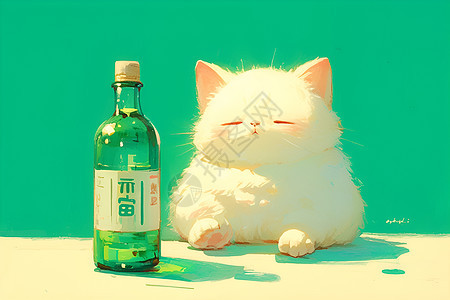 可爱猫咪和瓶子图片